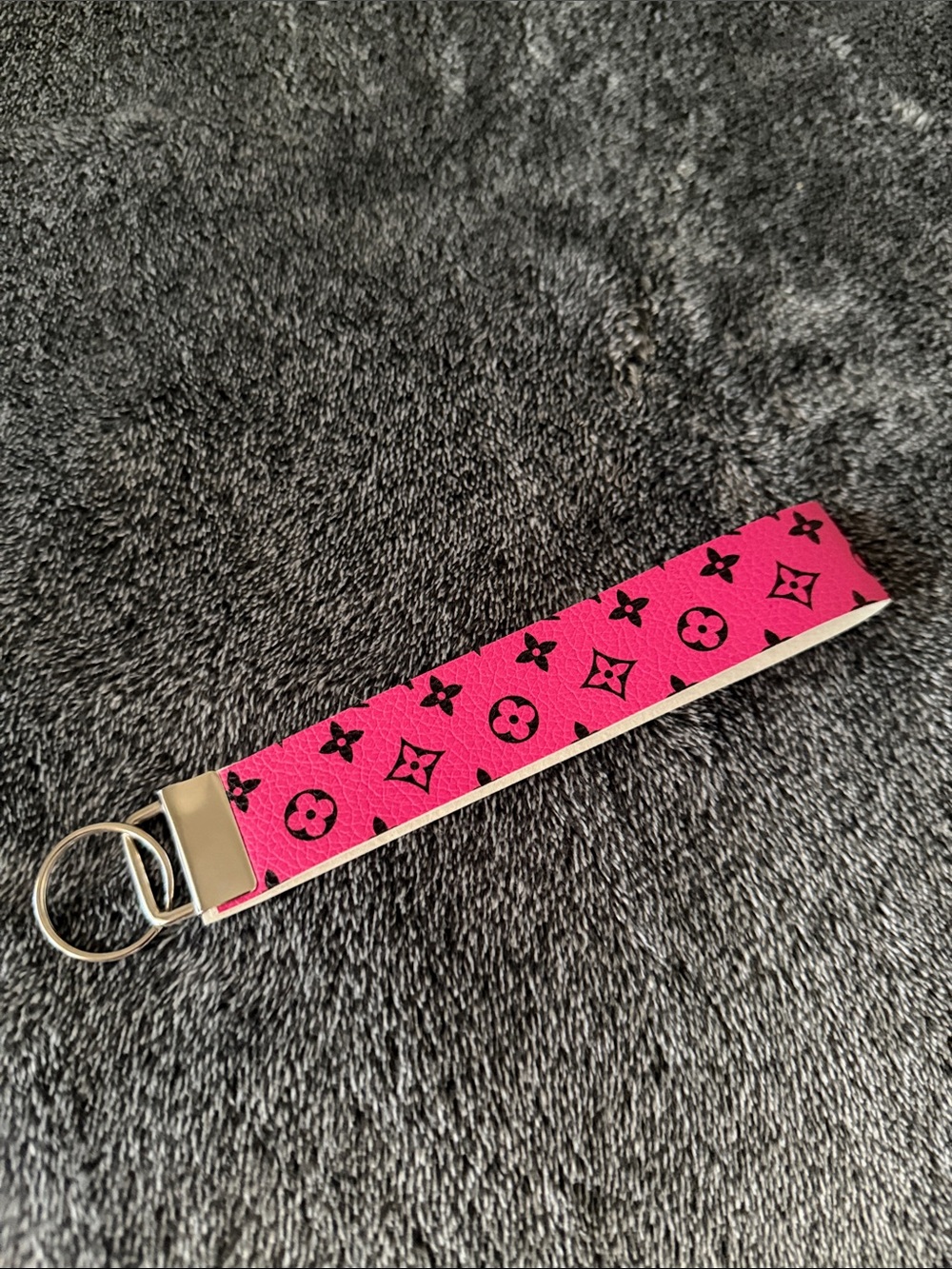 Designer-Style Pink Logo Wristlet Keychain